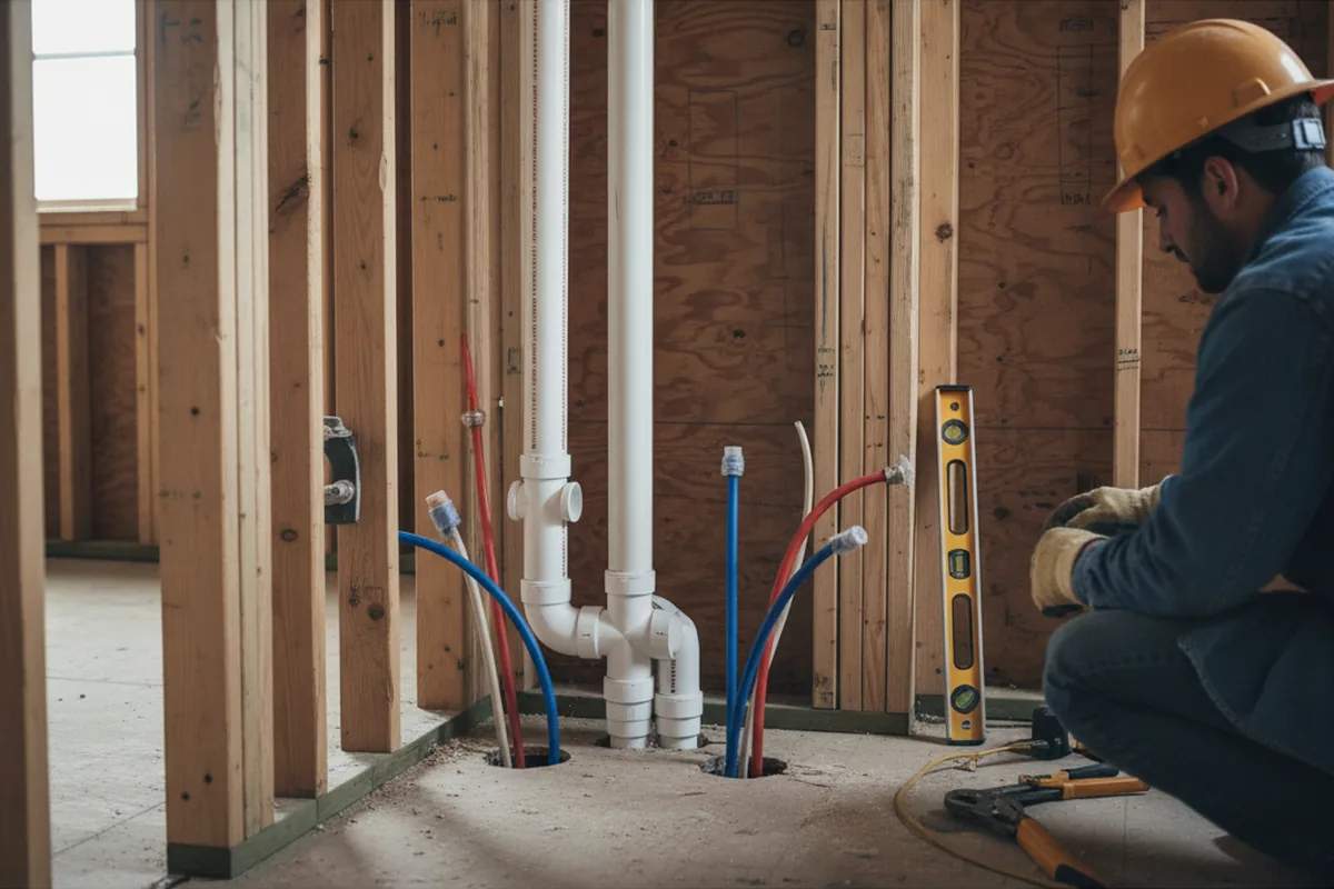Drain and supply rough-in during Sump Pump Repair in Netcong